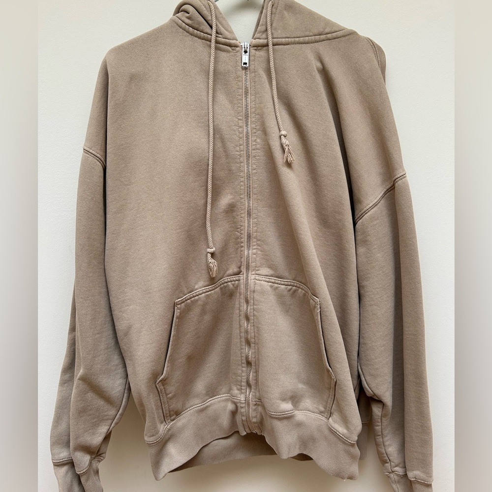 oversized christy brandy zip up in color tan